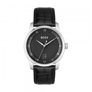 Hugo Boss - Montre Homme - Principe - Cadran Noir - Bracelet Cuir De Veau Noir - Ref 1514122