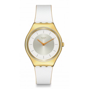 Swatch - Montre Mixte - Acier Dore - Bracelet Silicone Pearl Glam - Ref SYXG128