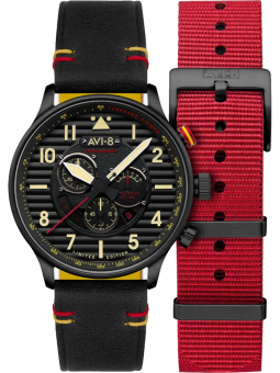AVI-8 - Montre Homme - Flyboy Spirit Of Tuskegee - Chronographe - bracelets cuir noir et nato nylon rouge - Ref AV-4109-01