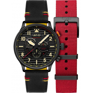 AVI-8 - Montre Homme - Flyboy Spirit Of Tuskegee - Chronographe - bracelets cuir noir et nato nylon rouge - Ref AV-4109-01