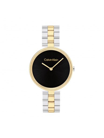 Calvin Klein - Montre Femme - Gleam - Cadran Noir - Bracelet Acier doré - Ref 25100012