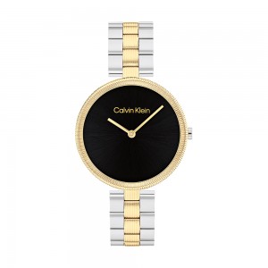 Calvin Klein - Montre Femme - Gleam - Cadran Noir - Bracelet Acier doré - Ref 25100012
