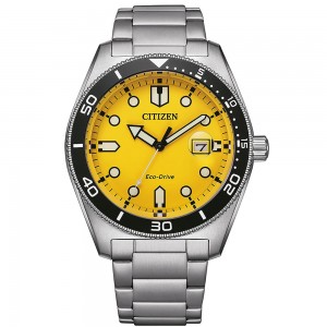 Citizen - Montre Homme - Sunset Eco-Drive - cadran jaune - J810 Sport Marine 43mm - Ref AW1760-81Z