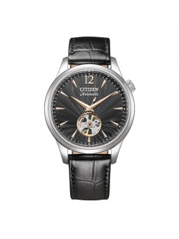 Citizen - Montre Homme - Platform Mechanical Classic Open Heart - cadran noir - bracelet cuir - Ref NH9131-14E