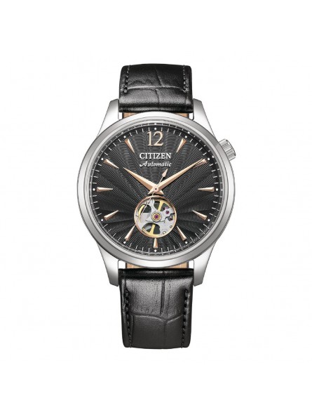 Citizen - Montre Homme - Platform Mechanical Classic Open Heart - cadran noir - bracelet cuir - Ref NH9131-14E