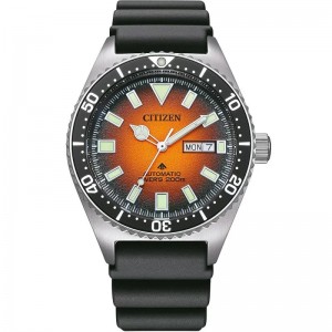 Citizen - Montre Homme - Promaster Marine 41mm - Cadran noir orange - Bracelet silicone - Ref NY0120-01ZE