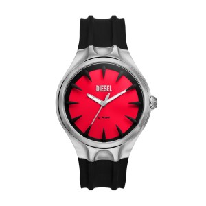 Diesel - Montre Homme - Streamline - bracelet silicone noir - cadran rouge - Ref DZ2202