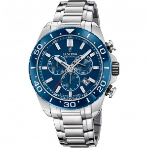 Festina - Montre Homme - Swiss - Chrono - acier argenté - cadran bleu - Ref F20042/2