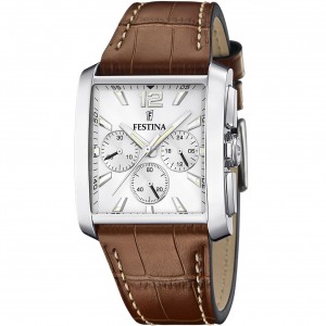 Festina - Montre Homme - Chrono - bracelet cuir - cadran blanc - Ref F20636/1