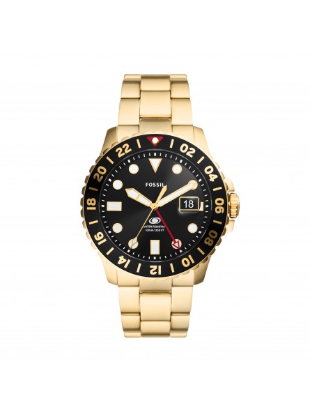 Fossil - Montre Homme - Pvd Doré - Divers 100M - Cadran Noir - Ref FS5990