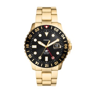 Fossil - Montre Homme - Pvd Doré - Divers 100M - Cadran Noir - Ref FS5990