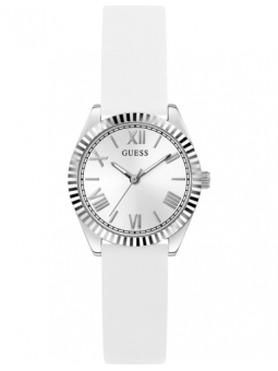 Guess - Montre Femme - Mini Luna - cadran acier - bracelet silicone Blanc - Ref GW0724L1