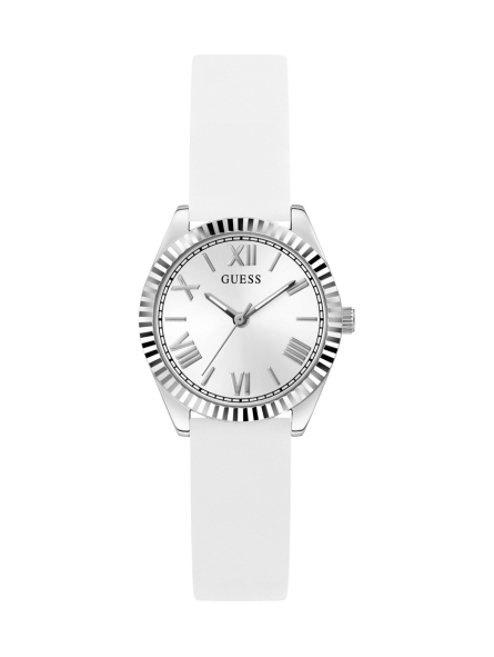 Guess - Montre Femme - Mini Luna - cadran acier - bracelet silicone Blanc - Ref GW0724L1