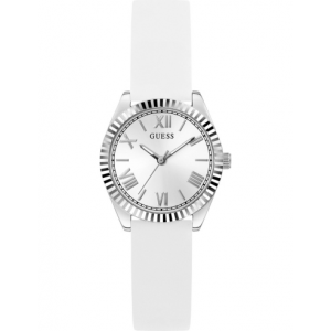 Guess - Montre Femme - Mini Luna - cadran acier - bracelet silicone Blanc - Ref GW0724L1