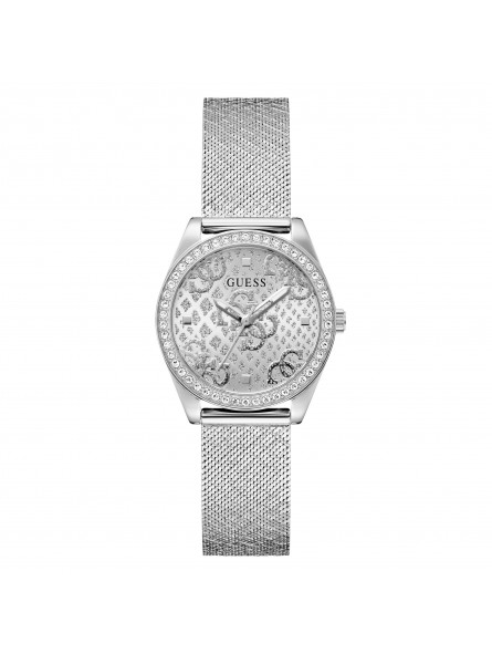 Guess - Montre Femme - Boîtier strass - cadran argenté - bracelet milanais - Ref GW0748L1