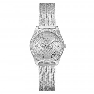 Guess - Montre Femme - Boîtier strass - cadran argenté - bracelet milanais - Ref GW0748L1