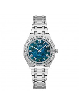 Guess - Montre Femme - Boîtier et bracelet acier argenté et strass - cadran bleu - Ref GW0770L1