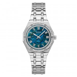Guess - Montre Femme - Boîtier et bracelet acier argenté et strass - cadran bleu - Ref GW0770L1
