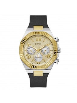 Guess - Montre Homme - Boîtier doré - bracelet silicone noir - Ref GW0791G1