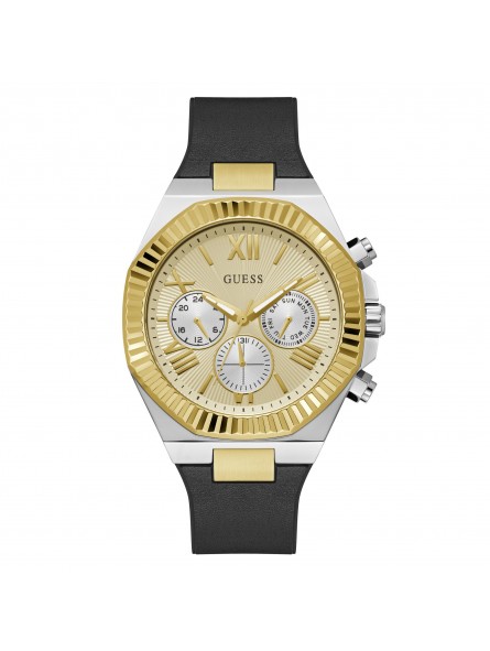 Guess - Montre Homme - Boîtier doré - bracelet silicone noir - Ref GW0791G1
