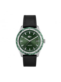 Lacoste - Montre Homme - Everett - Cadran Vert - Bracelet Cuir De Veau Noir - Ref 2011292
