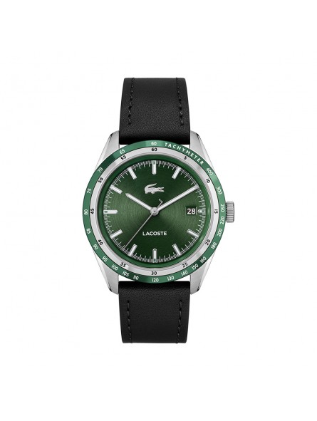 Lacoste - Montre Homme - Everett - Cadran Vert - Bracelet Cuir De Veau Noir - Ref 2011292
