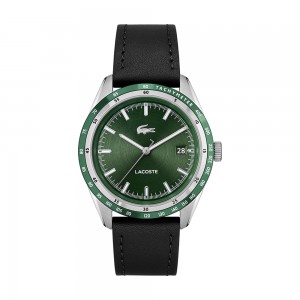 Lacoste - Montre Homme - Everett - Cadran Vert - Bracelet Cuir De Veau Noir - Ref 2011292