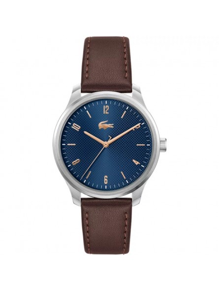 Lacoste - Montre Homme - Lisbon - Cadran Bleu - Bracelet Cuir De Veau Marron - Ref 2011322