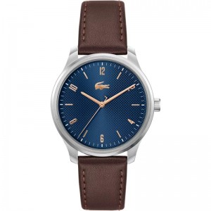 Lacoste - Montre Homme - Lisbon - Cadran Bleu - Bracelet Cuir De Veau Marron - Ref 2011322