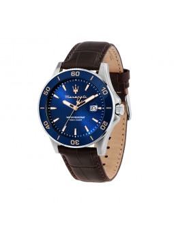 Maserati - Montre Homme - Competizione 43mm - Cadran bleu - Bracelet cuir brun - Ref R8851100004