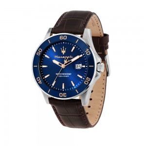 Maserati - Montre Homme - Competizione 43mm - Cadran bleu - Bracelet cuir brun - Ref R8851100004
