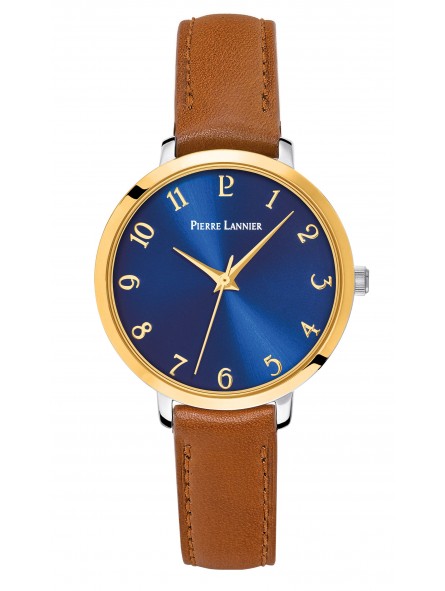 Pierre Lannier - Montre Femme - Chouquette - Cadran bleu - Bracelet cuir brun - Ref 046H764