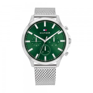 Tommy Hilfiger - Montre Homme - Ryder - Multifonction - Cadran Vert - Bracelet Acier Maille Milanaise - Ref 1710499
