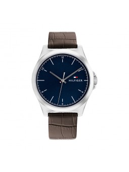 Tommy Hilfiger - Montre Homme - Norris - Cadran bleu - Bracelet cuir de veau marron - Ref 1710549