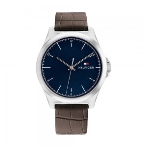 Tommy Hilfiger - Montre Homme - Norris - Cadran bleu - Bracelet cuir de veau marron - Ref 1710549