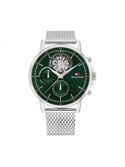 Tommy Hilfiger - Montre Homme - Stewart - Multifonction - Cadran Vert - Bracelet Acier Maille Milanaise - Ref 1710608