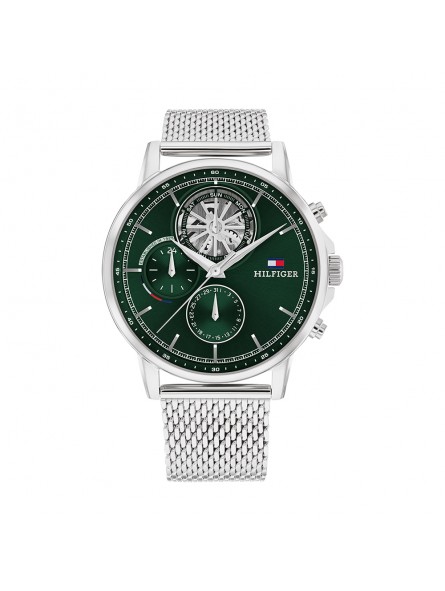 Tommy Hilfiger - Montre Homme - Stewart - Multifonction - Cadran Vert - Bracelet Acier Maille Milanaise - Ref 1710608