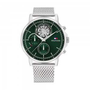 Tommy Hilfiger - Montre Homme - Stewart - Multifonction - Cadran Vert - Bracelet Acier Maille Milanaise - Ref 1710608