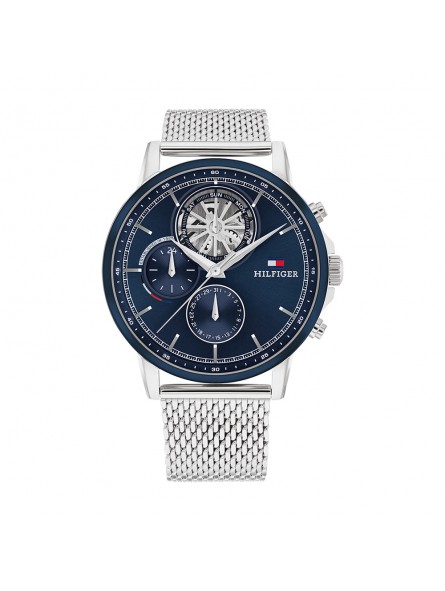 Tommy Hilfiger - Montre Homme - Stewart - Multifonction - Cadran bleu - Bracelet Acier Maille Milanaise - Ref 1710609
