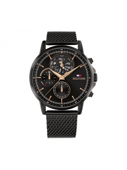 Tommy Hilfiger - Montre Homme - Stewart - Multifonction - Cadran noir - Bracelet Acier Maille Milanaise noir - Ref 1710610