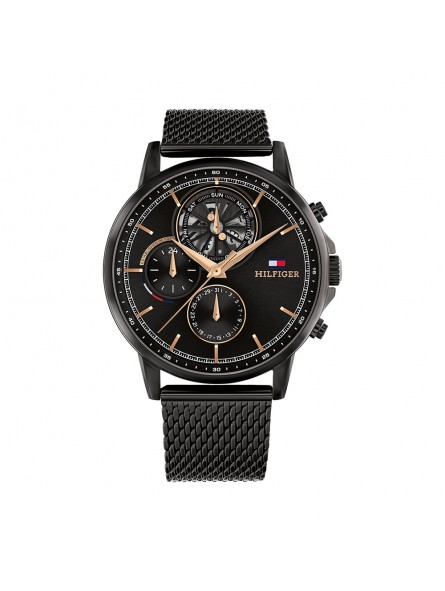 Tommy Hilfiger - Montre Homme - Stewart - Multifonction - Cadran noir - Bracelet Acier Maille Milanaise noir - Ref 1710610