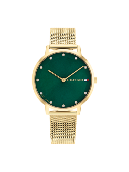 Tommy Hilfiger - Montre Femme - Pippa - Cadran Vert - Bracelet Acier Maille Milanaise doré - Ref 1782668