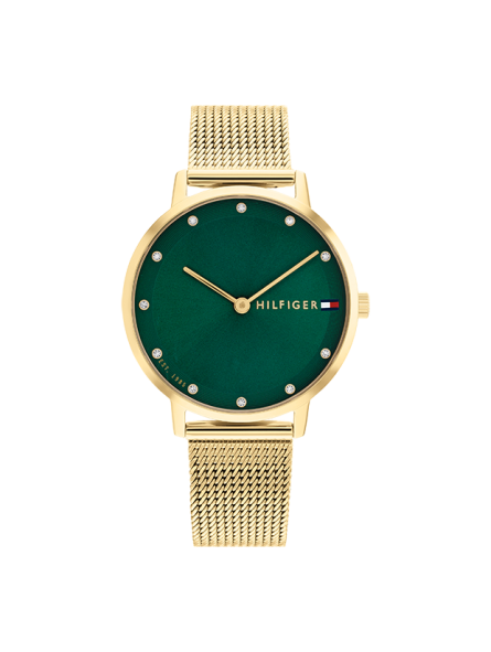 Tommy Hilfiger - Montre Femme - Pippa - Cadran Vert - Bracelet Acier Maille Milanaise doré - Ref 1782668