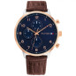 Tommy Hilfiger - Montre Homme - Leonard - Multifonction - Cadran Bleu - Bracelet Cuir De Veau Marron - Ref 1791987