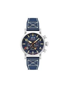 AVI-8 - Montre Dambuster Dual Time Navy Blue bleu et bracelet cuir - Ref AV-4107-03