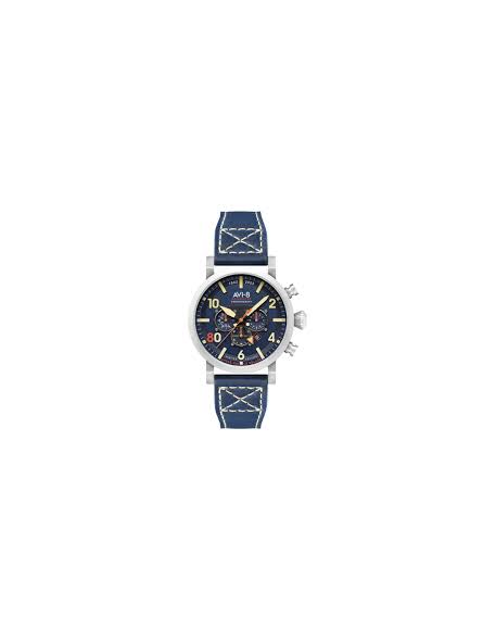 AVI-8 - Montre Dambuster Dual Time Navy Blue bleu et bracelet cuir - Ref AV-4107-03