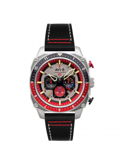 AVI-8 - Montre Hawker Hunter Atlas Dual Time noir rouge et bracelet cuir noir - Ref AV-4100-03