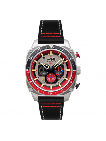 AVI-8 - Montre Hawker Hunter Atlas Dual Time noir rouge et bracelet cuir noir - Ref AV-4100-03