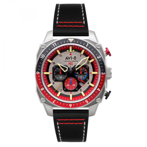 AVI-8 - Montre Hawker Hunter Atlas Dual Time noir rouge et bracelet cuir noir - Ref AV-4100-03