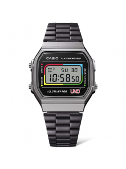 Casio - Montre Mixte Vintage Iconic x Uno acier noir - Ref A168WEUC-1AER